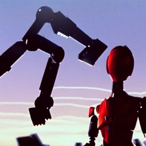 Image similar to movie still of robot evangelion, cinematic composition, cinematic light, criterion collection, by wes craven