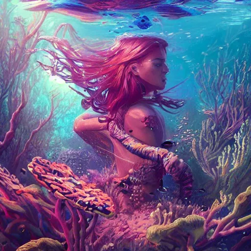 Prompt: coral underwater colorful, fantasy, intricate, highly detailed, digital painting, hq, trending on artstation, illustration, style of stanley artgerm and greg rutkowski and dan mumford
