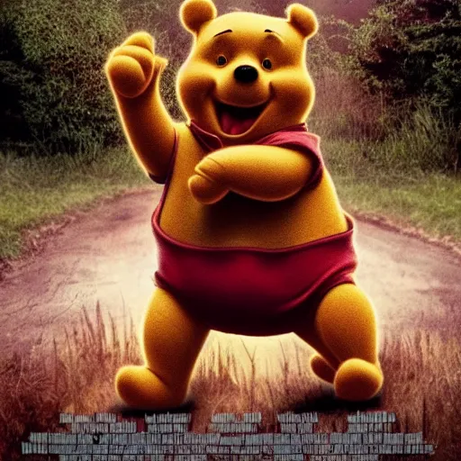 Prompt: winnie the pooh horror movie slasher, scary, creepy, realistic, cinematic
