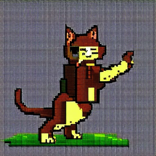 Image similar to pixel art of a standing cat wearing medieval knight armor