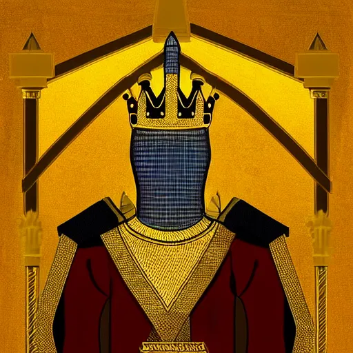 Prompt: a tall royal knight in golden armor saluting his king in a throne room, painting, digital art, harsh lighting