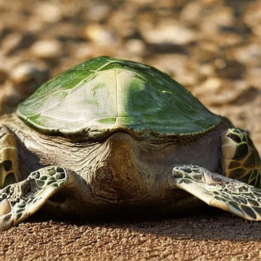 Image similar to a duck head coming out of a turtles shell, high resolution photograph