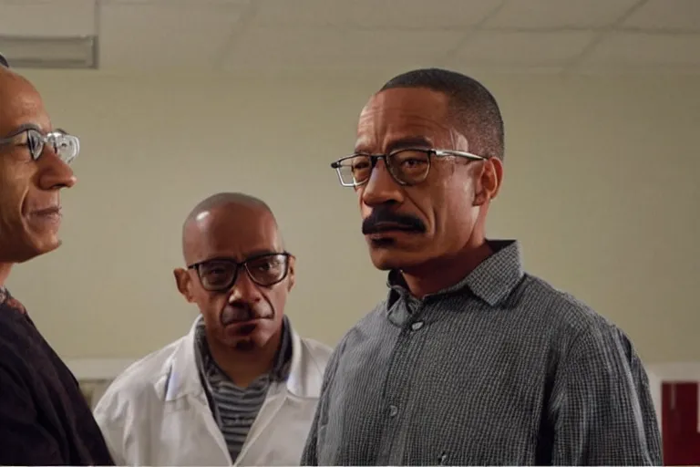 Prompt: gus fring pulling a prank on walter white