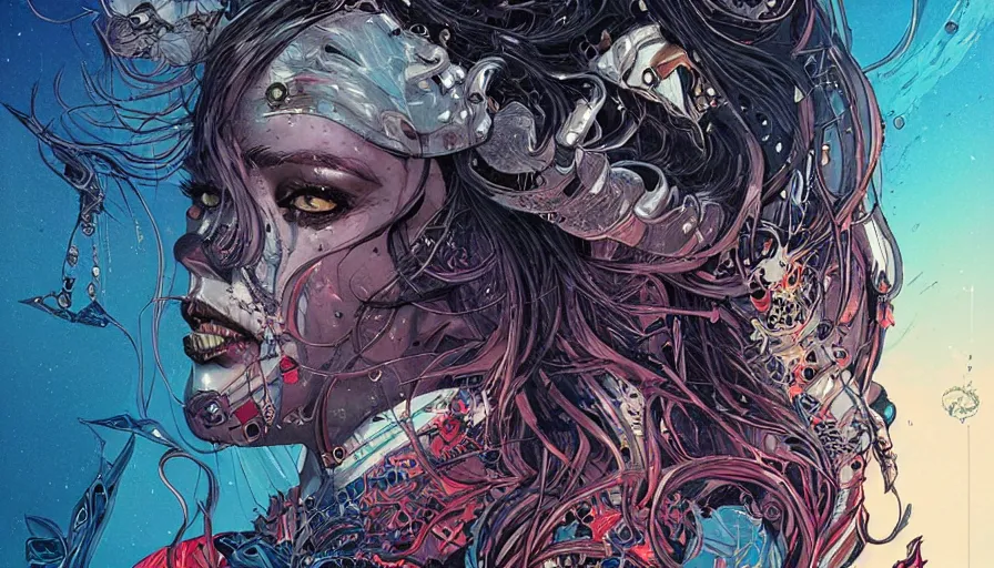 Prompt: the queen of the abyss from elden ring by sandra chevrier, wlop, moebius and kilian eng, atmospheric, fine details, vivid, neon, masterpiece