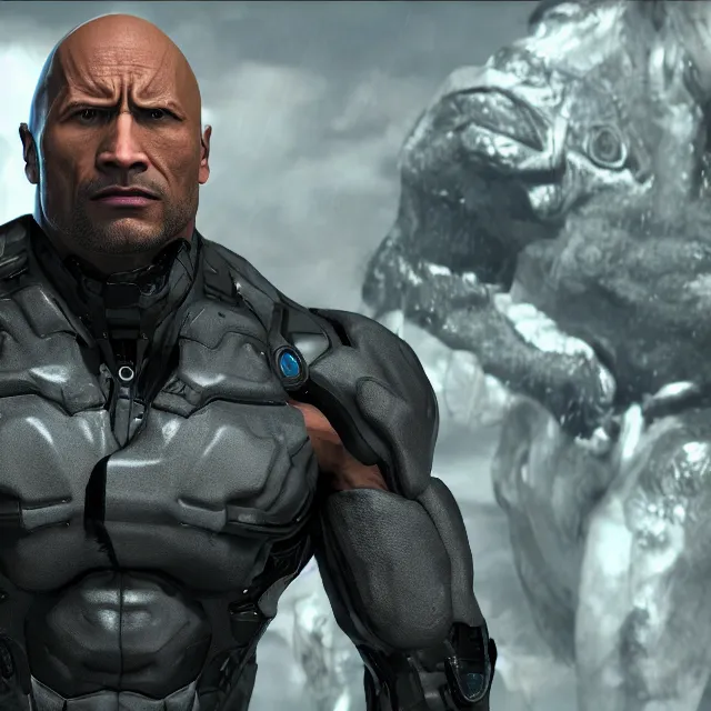 Image similar to Dwayne Douglas Johnson as a Senator Armstrong from Metal Gear Rising: Revengeance, unreal engine 5, cinematic, smooth lighting, octane render