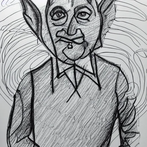 Image similar to continuous single line contour - drawing of captain - kangaroo, pen on white paper
