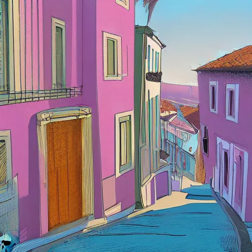 Image similar to back to the summer of the seven hills of lisbon, concept art, pastel soft colors, in the style of danny mcbride, knyazev konstantin