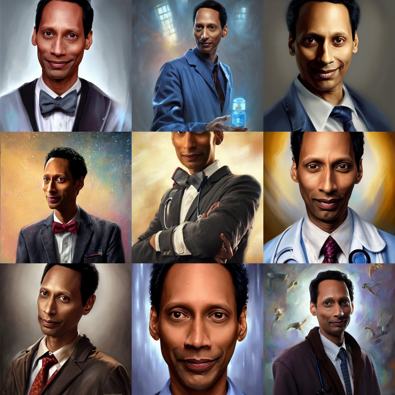 Prompt: danny pudi as the doctor. digital painting, detailed, 8 k, trending on artstation, smooth, sharp focus artwork by mark arian, artgerm, mark keathley, greg rutkowski