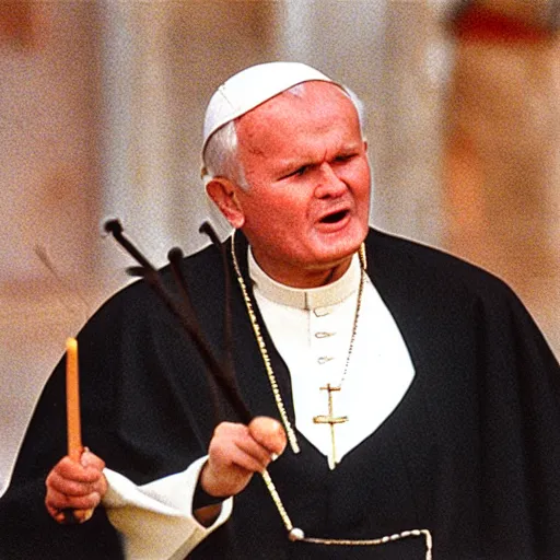 Prompt: john paul ii screaming at pizza