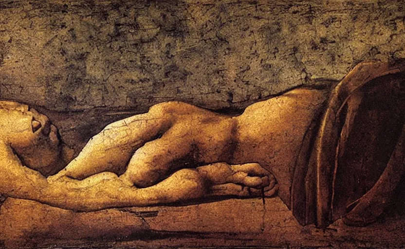 Image similar to a painting of the persistence of memory, painted by leonardo da vinci