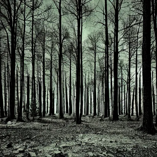 Prompt: A photograph of a forest in a radioactive wasteland