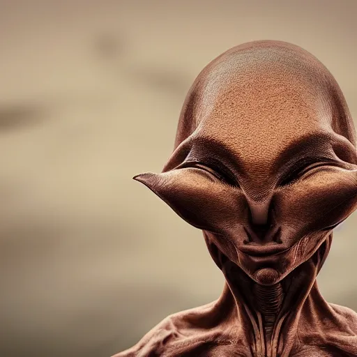 Image similar to an amazing award winning portrait photo of an alien on an unknown planet