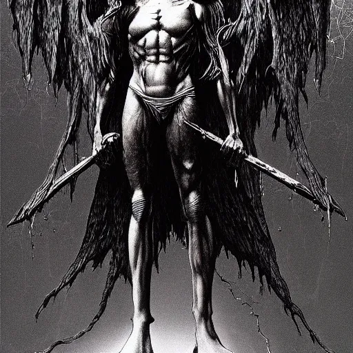 Image similar to an undead angel by kentaro miura and Wayne Barlowe