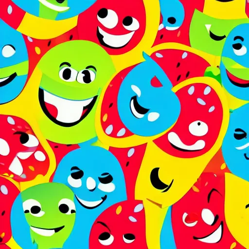 Image similar to dancing fruit, they are very happy, smiling, children illustration, 2D