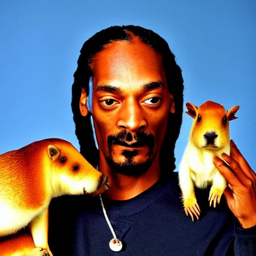 Prompt: Snoop Dogg holding a Capybara for a 1990s sitcom tv show, Studio Photograph, portrait, C 12.0