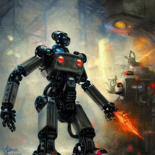 Prompt: robot cybernetic wars by raymond swanland, highly detailed, bright tones