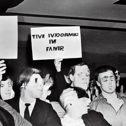 Prompt: 1 9 6 0 s protestors holding signs protesting against the tv show family guy