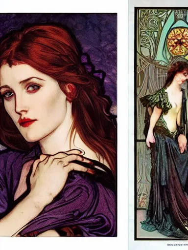 Image similar to a beautiful painting of young gillian anderson by Alphonse Mucha and by arthur rackham and by james jean and by Mark Brooks and by john william waterhouse, Art Nouveau, Neo-Gothic, gothic, award winning painting, hyperdetailed, detailed