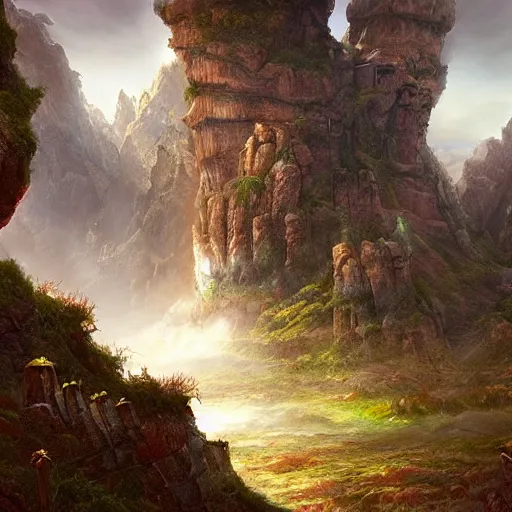 Image similar to a fantasy landscape, epic, concept art, 3 d, david noren, belzinski