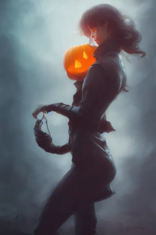 Image similar to portrait of headless horseman holding a pumpkin, halloween night, charlie bowater, artgerm, ilya kuvshinov, krenz cushart, ruan jia, realism, ultra detailed, 8 k resolution