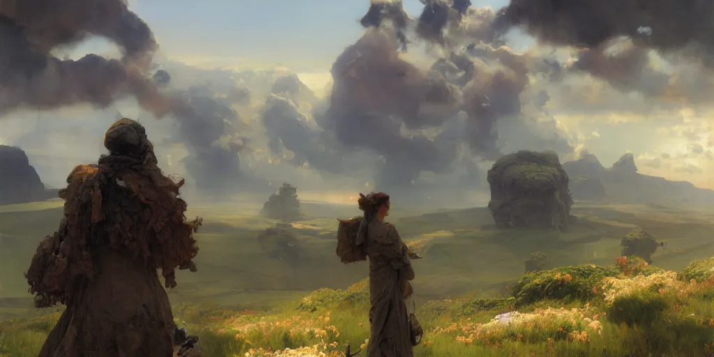 Image similar to landscape hanging from the sky earth facing land inception good composition, artstation, 4 k illustration sharp focus cloceup sunlit painted by ruan jia raymond swanland lawrence alma tadema zdzislaw beksinski norman rockwell tom lovell alex malveda greg staples