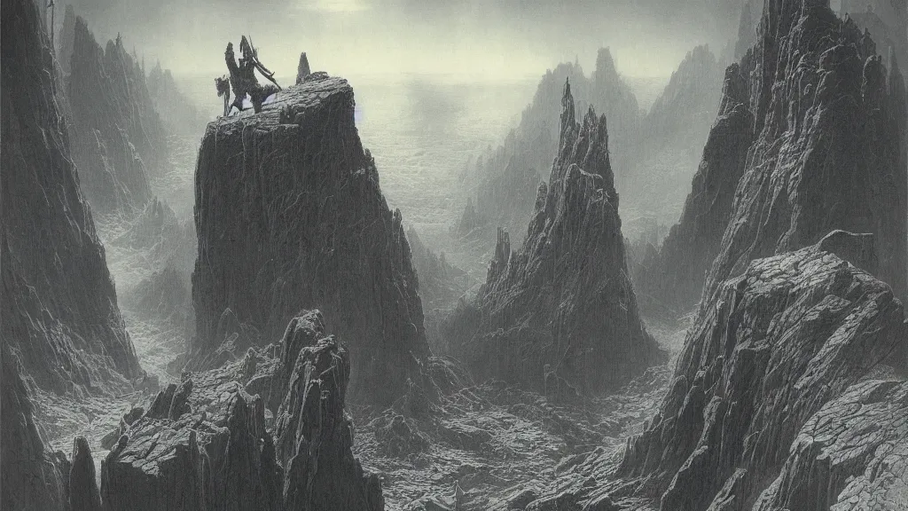 Prompt: falling into a bottomless pit by gustave dore and bruce pennington, cinematic matte painting
