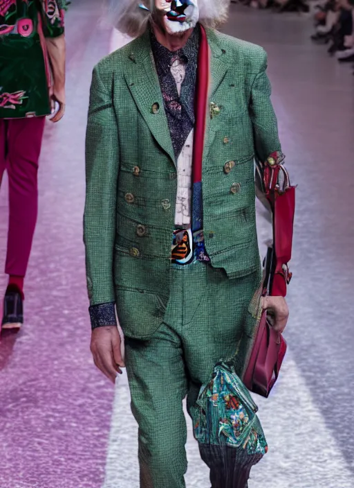 Image similar to hyperrealistic and heavy detailed gucci runway show of albert einstein, leica sl 2 5 0 mm, vivid color, high quality, high textured, real life