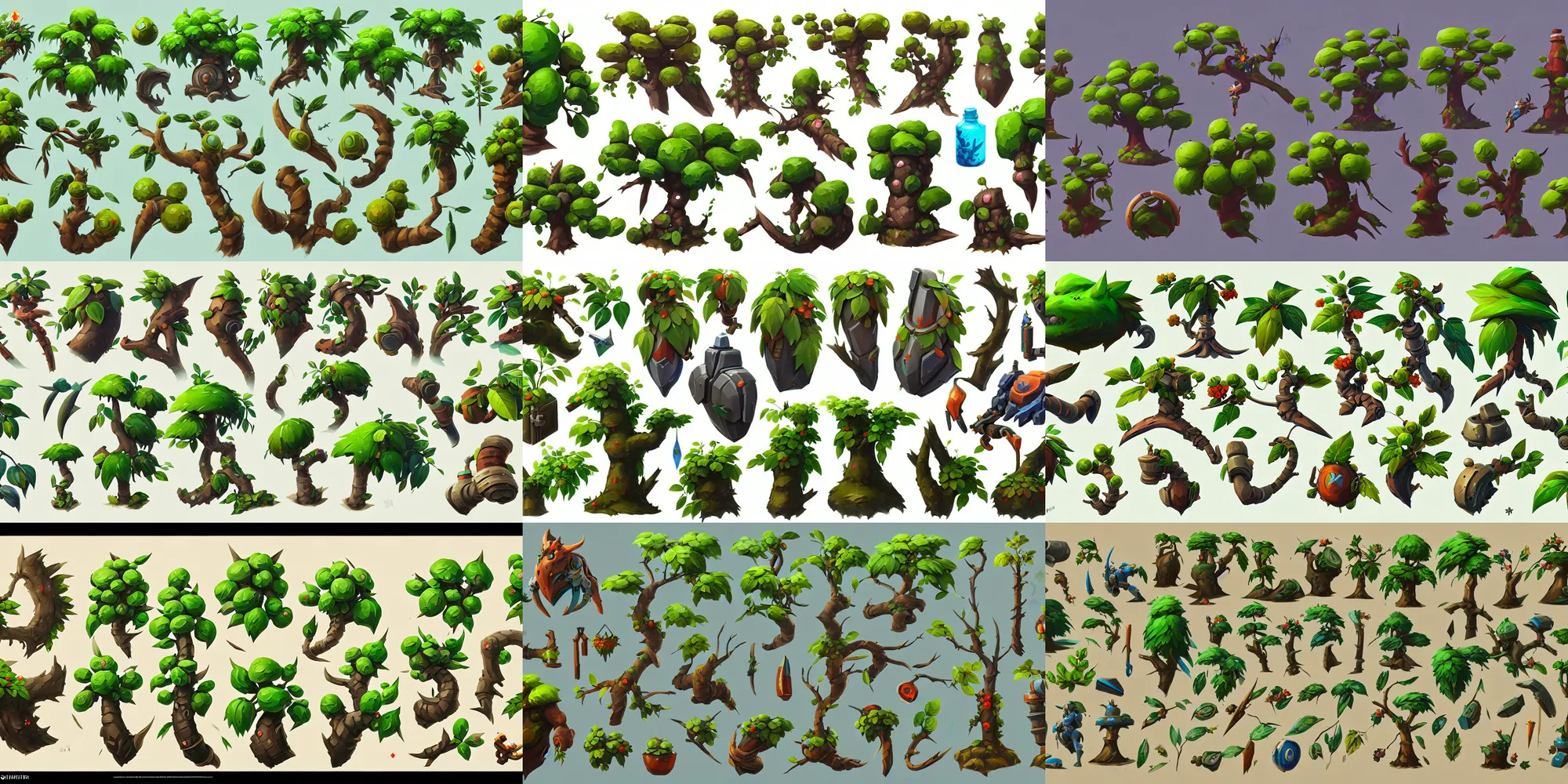 Game Asset Of Plant And Tree, In Gouache Detailed | Stable Diffusion ...