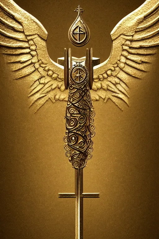 Image similar to Old hebrew symbol of archangel Gabriel. Symbol made out of metal. Cooper lining ,intricate, elegant, highly detailed, digital painting, artstation, concept art, smooth, sharp focus, illustration, art by Ilja Repin