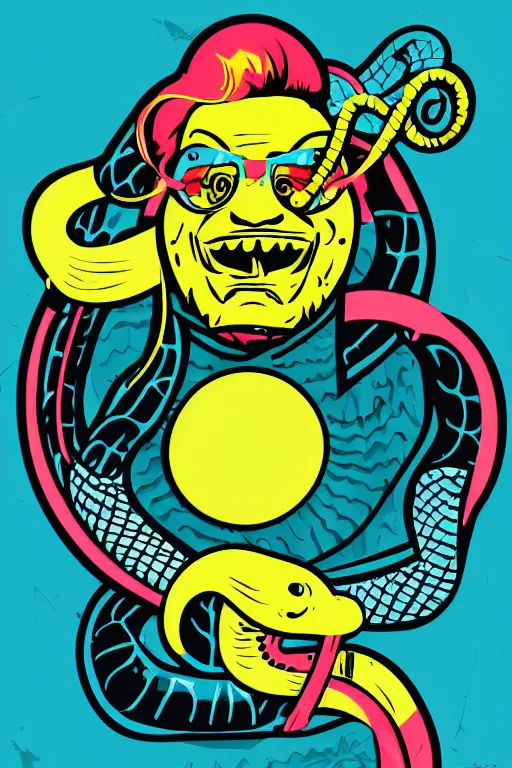 Prompt: happy snake, 7 6 retro futurist illustration art by butcher billy, sticker, colorful, illustration, highly detailed, simple, smooth and clean vector curves, no jagged lines, vector art, smooth andy warhol style