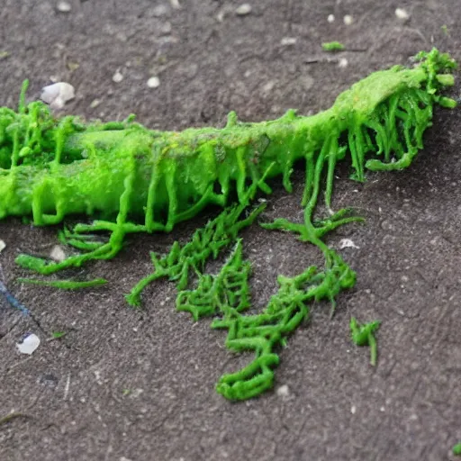 Prompt: a disgusting green slime mold growing up a terrified man's leg