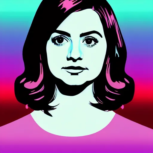 Image similar to a portrait of jenna coleman in retro colors, synthwave style, 2 d digital vector art