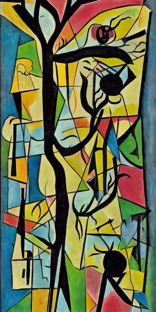 Prompt: cubist artwork of a tree, in the style of Salvador Dalí