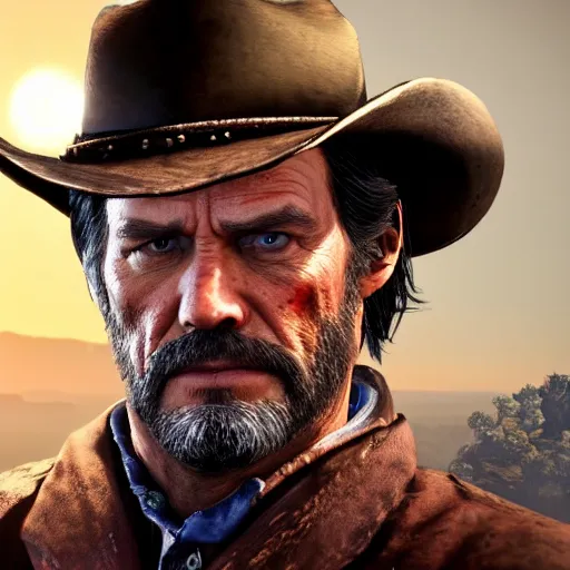 Image similar to jim carey stars as dutch van der linde in the playstation 4 video game red dead redemption 2, detailed screenshot beautiful!