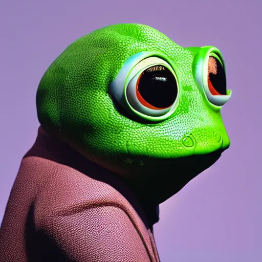 Image similar to a sadge - sad - pepe - the - frog, looking more depressed than usual, quivering lips, fists in the air, sweat flying, cgi render, zbrush, octane, keyshot render