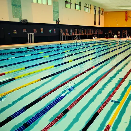 Image similar to A photograph of a YMCA swimming pool, poor quality, nostalgic, liminal space