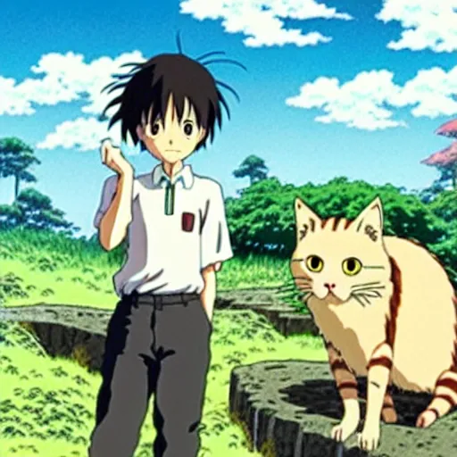 Prompt: anime key visual of hayao miyazaki studio ghibli, short - hair tabby cat