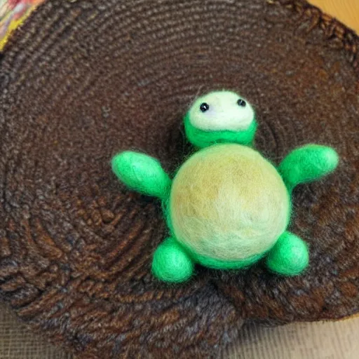 Prompt: a needle felted turtle, needle felting art.