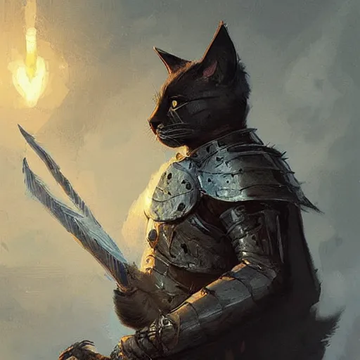 Image similar to cat knight, dnd digital art by Greg Rutkowski