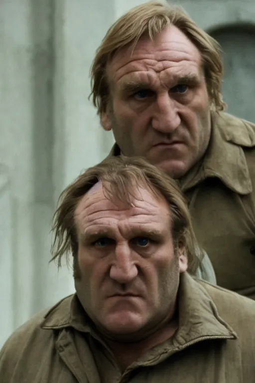 Image similar to [a still of Gerard Depardieu in the movie Stalker, Nostromo, 4k, HD, high quality]