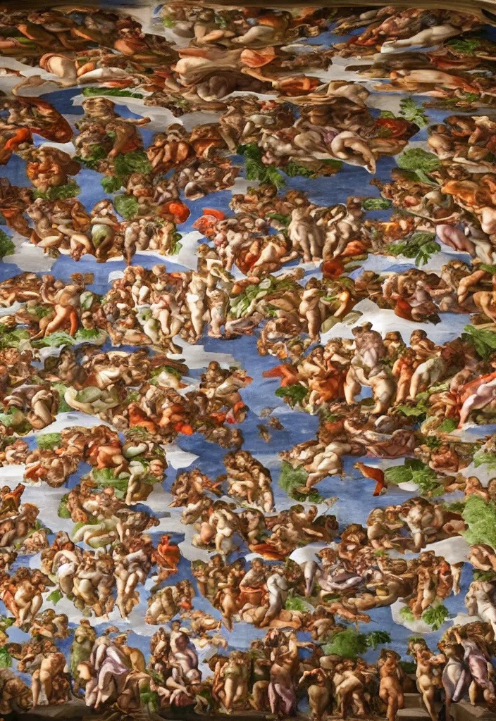 Image similar to a sistine chapel made of vegetables, 8 k, artstation, highdetailed