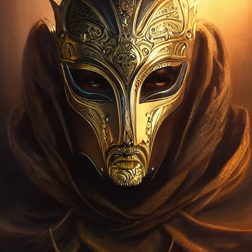 Prompt: Very very very very highly detailed epic photo of face with godlike venetian mask, intricate, dystopian, sci-fi, extremely detailed, digital painting, artstation, concept art, smooth, sharp focus, illustration, intimidating lighting, incredible art by Artgerm and Vincent di Fate and Anton Pieck