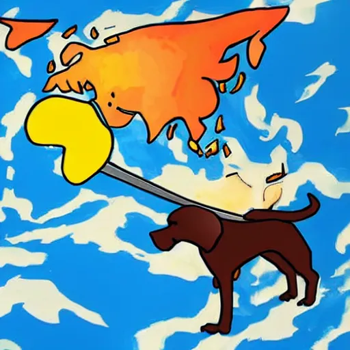 Prompt: dog destroying earth with a sword