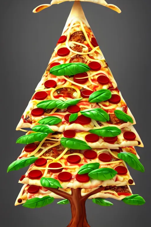 Prompt: a tree, made of pizza, intricate, elegant, highly detailed, smooth, sharp focus, artstation