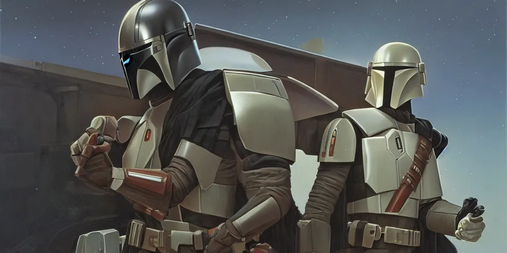 Image similar to Mandalorian concept art by Ralph McQuarrie