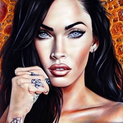 Prompt: “Megan Fox coffee paintings, ultra detailed portrait, 4k resolution”