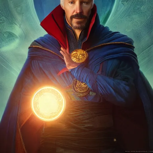 Image similar to joe biden as doctor strange, radiant light, caustics, heroic, bright iridescent light, by gaston bussiere, bayard wu, greg rutkowski, maxim verehin