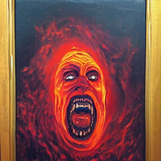 Image similar to Man arising from the depths of hell. Oil painting.