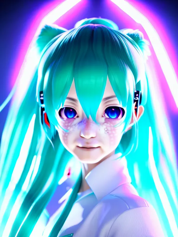 Image similar to portrait art of hatsune miku 8 k ultra realistic, lens flare, atmosphere, glow, detailed, intricate, full of colour, cinematic lighting, trending on artstation, 4 k, matte, hyperrealistic, focused, extreme details, unreal engine 5, cinematic, masterpiece