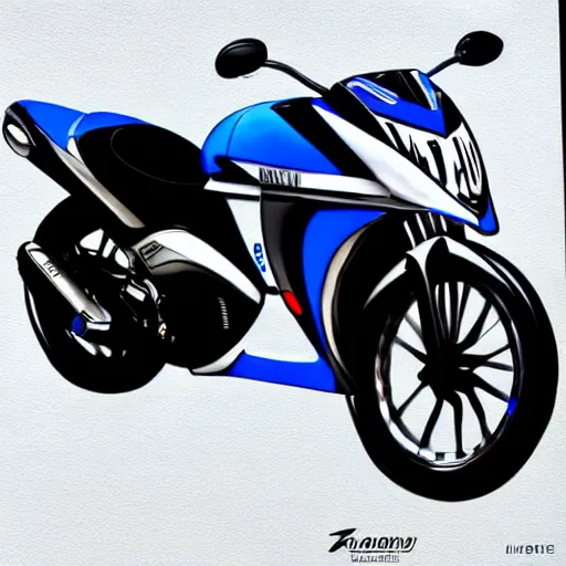 Image similar to painting of tuned blue yamaha aerox 7 5 ccm, race style, custom scooter, in the style of artgerm